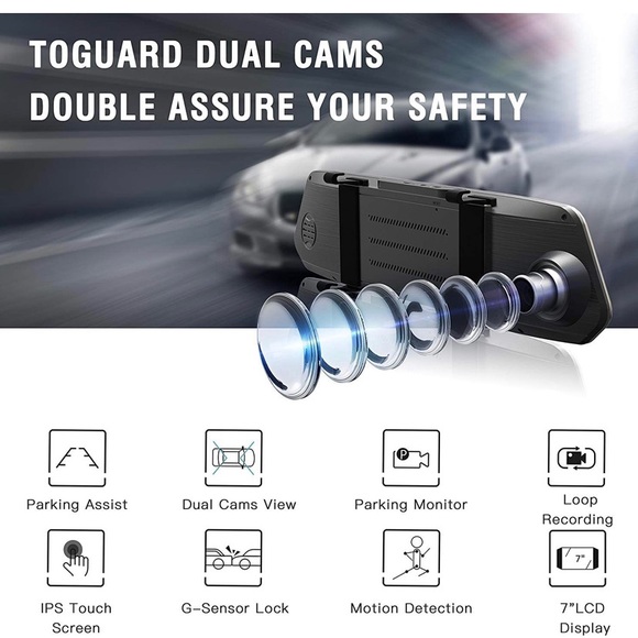 TOGUARD Backup Camera 7" Mirror Dash Cam. - Picture 2 of 7